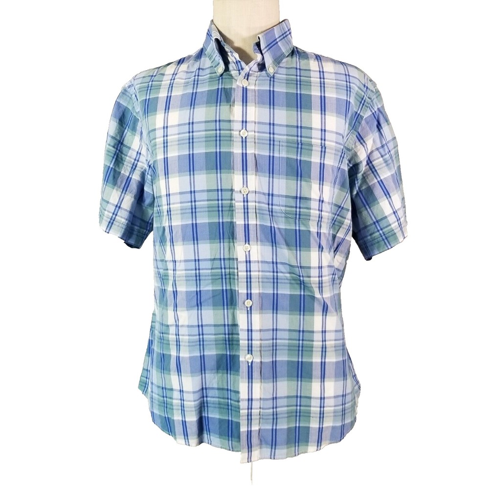 Brooks Brothers Regent Original Polo Button Down Mens L Blue Plaid Short Sleeve